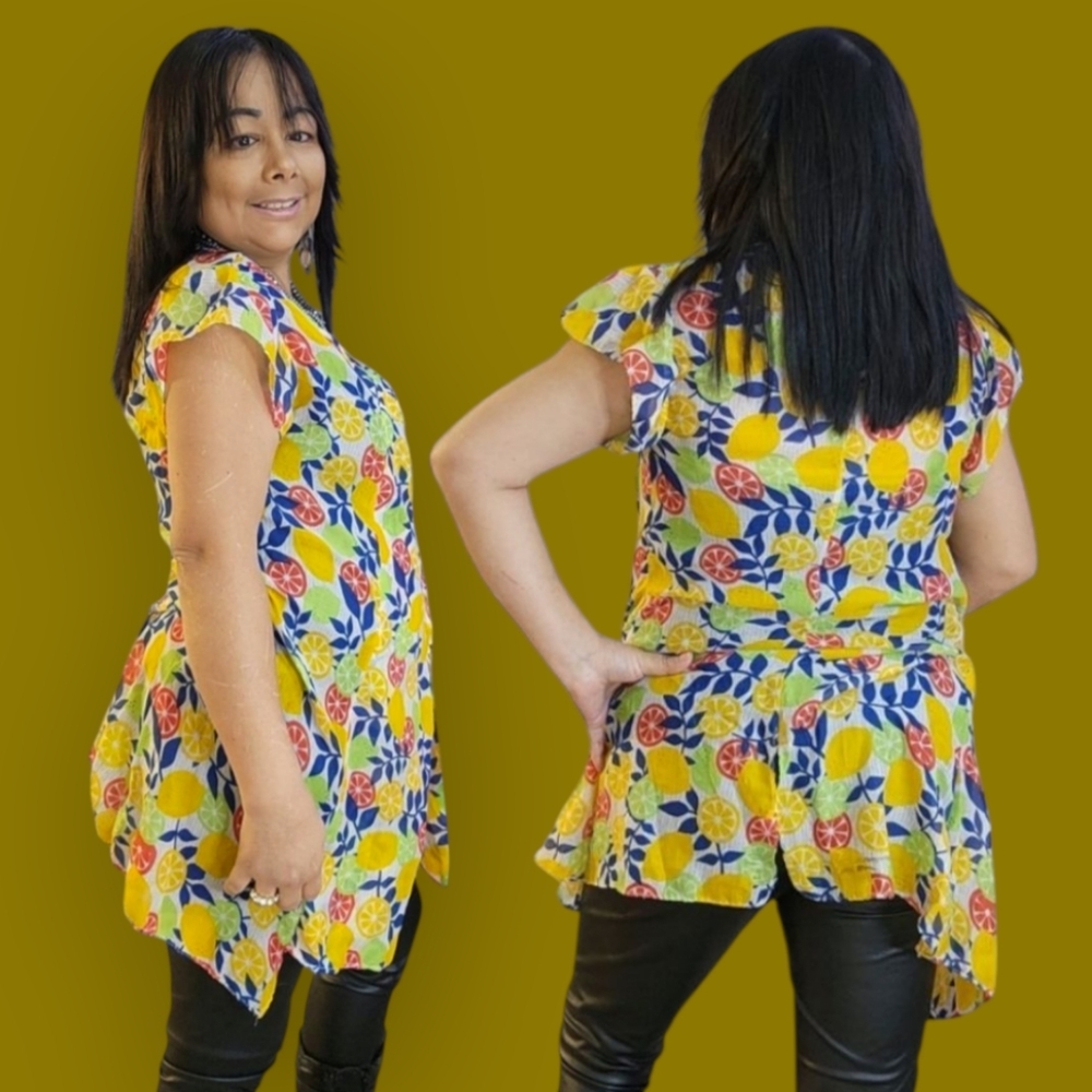 Bohemian Summer Floral Fruit Print Lightweight Draped Kimono Vest